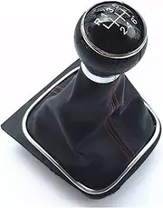 Gear Shift Knob 5/6 Speed Gear Shift Knob Lever Gaiter Boot Cover for Golf 6 MK6 R20 Golf 5 A5 MK5 GTI GTD Je&TTA R32 A6 2004-2013(6 Speed Black,Red Thread)