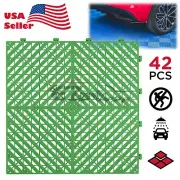 42pcs 16"x16" Green Garage Floor Mat Perforated Flooring Tile Shop Interlocking