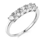 1.40 Ct Round Solid 14K White Gold 5-Stone Created Diamond Wedding Band Ring