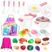 Kids Play Kitchen Accessories Set, Pretend Play Cooking Toys Set, Kitchen Pink