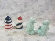 Cracker Barrel Ceramic Mini Lighthouse & Sea Horse Salt/Pepper Shaker Sets - NEW