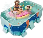Foldable Paddling Pool – 2.6m Heavy-Duty Non-Inflatable Swimming Pool for Kids & Adults – Spacious Garden & Outdoor Pool – Strong PVC, Quick Setup & Easy Storage – Includes Balls & Repair Patch
