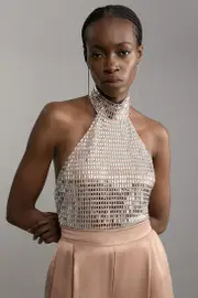 Premium Crystal Embellished Jersey Halter Top