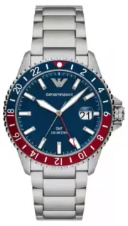 Emporio Armani Diver GMT Watch with Silver Bracelet AR11590