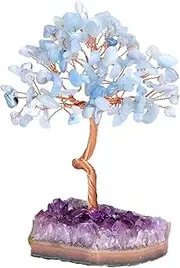 MANIFO Aquamarine Crystal Tree Healing Crystals Stone Trees with Amethyst Cluster Base Feng Shui Money Tree for Positive Energy Home Decoration Gifts