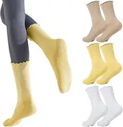 [Rienan] 3 Pairs of Pilates Socks Women's 39-42 Ruffle Pilates Socks Pilates Socks Stopper Socks Non-Slip Socks for Pilates Barre Ballet Dance Trampoline for Ballet Dance Barefoot (White, Yellow,