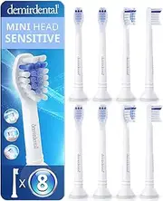 [demirdental] Toothbrush Heads Mini Sensitive Compatible with Philips Sonicare Toothbrush Heads - Soft & Small Replacement Heads for Sensitive Teeth - Gentle Brush Heads - White - HX6088-8 Pack