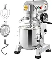 VEVOR Professional Kitchen Mixer, 10Qt Capacity with Timer, 450W Stainless Steel Bowl Durable Electric Mixer for Commercial Use, 3 Speed Options 113/184/341 RPM, Includes Dough Hook & Whisk