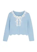 Self-portrait Kids Embellished Crochet Ribbed-knit Cardigan - Blue Light - 7-8Y (7 Years) 7-8Y (7 years)