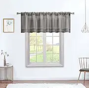 Grey Sheer Valance Curtains for Kitchen, 18 Inch Length Rod Pocket Window Drapes Faux Linen Semi Sheer Small Curtains for Bathroom Basement W 60 x L 18 inch, 2 Panels