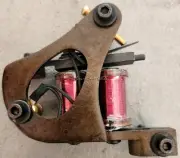 Old School Jensen Shader Tattoo Machine Wood Red Wire Clear Shrink Coils Brass