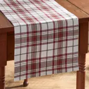 Homestyle Burgundy Brown White Plaid Woven Cotton Country Cottage Table Runner