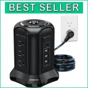 Advanced Surge Protector Tower: 10 Ft Cord, Fast Charging with USB-A and C Ports