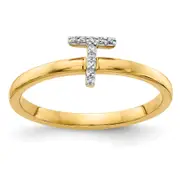 Solid 14k Yellow Gold Simulated CZ Initial T Ring