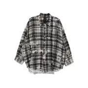 [R13] R13 Frayed Plaid Shirt M BLACK