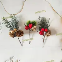 在飛比找Yahoo!奇摩拍賣優惠-【現貨】聖誕松針 迷你松針枝聖誕紅果漿果松果聖誕樹裝飾配件