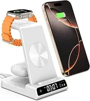 Wireless Charger for iPhone, 3 in 1 Charging Station for Apple Watch Ultra 2/Watch 10/9/8/7/6/5, Charger Dock Stand for iPhone 16/15/14/13/12/11/X Series, AirPods 4/3/Pro (No Adapter)