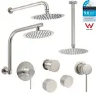 KYLINS Brushed Nickel Round 8" Rain Shower Head Set Gooseneck Wall Arm Mixer Tap