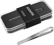 AUSOMTEK Beard Tweezers, White Hair Plucker, Stainless Steel, Fine Hair Removal, Eyebrows Shaping Tool, 5mm Tip, Clear Plastic Box 1Pack