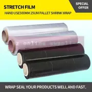 1/2/4/8 Rolls Black/Clear 500mmx400m 25UM Stretch Film Pallet Wrap Carton Shrink