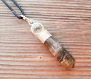 TIGER EYE 2 STONE CRYSTAL POINT PENDANT W/ QUARTZ SPHERE & CORD GEMSTONE