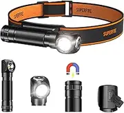 SuperFire 600 Lumens Headlamp Flashlight for Adults Rechargeable, Head Lamps LED Super Bright with 5 Light Modes, TH06 Waterproof Head Flashlight with Magnetic Base for Working, Running, Camping