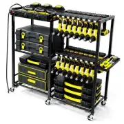 Power Tool Organizer Garage Storage with Charging Power Strip, 28 Drill Rack