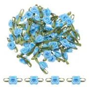 50pcs Light Blue Ribbon Roses 5/8"x1-3/16" Mini Rose for Craft Artificial Flower