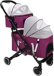 2 Layer Pet Dog Strollers for Small Medium Dogs, Double Layer Cat Strollers for 2 Cats, Detachable Pet Stroller Travel Carrier Cat Dog Pram Pushchair for Twin or Multiple(Purple)