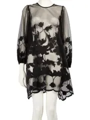 Black See Through Floral Print Top