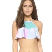 Wildfox Hologram Teal Pastel Mesh Halter Bikini Top Size M NWT