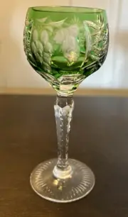 Ajka Nachtmann Bohemian Chartreuse Green Cut To Clear Crystal Cordial Glass 5.5”