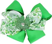 [Motique Accessories] St Patricks Day Hair Bow Clip with Shamrocks for Girls 1 Piece (Small Shamrocks)