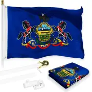 Combo Pack 6 Ft Tangle Free Spinning Flagpole White Pennsylvannia PA State Flag