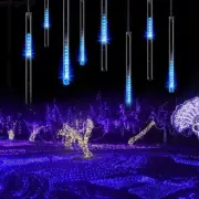 LED Meteor Shower Lights Outdoor Falling Rain Drop Icicle String Waterproof Blue