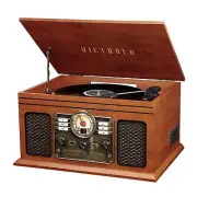 Victrola Nostalgic 7-in-1 Bluetooth Record Player & Multimedia Center with Bu...
