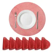 Round Floral Placemats Set of 8 Metallic Vinyl Pressed Placemats, Red