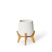 E Style Lawson 26cm Ceramic/Wood Plant Pot w/ Stand Round Home Decor White