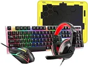 Gaming Keyboard Mouse Headset Combo with Mouse Pad Wired Backlit High Movement Mouse 1000 Gaming Headset with Mic