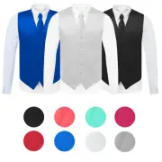 Men's Solid Color Adjustable Dress Vest & Neck Tie Set for Suit or Tuxedo