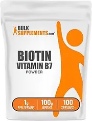 BulkSupplements.com Biotin 10000mcg Powder - Biotin Powder, Biotin Vitamins for Hair, Skin and Nails - as Vitamin B7, Gluten Free, 1000mg per Serving (10mg Biotin), 100g (3.5 oz) (Pack of 1)