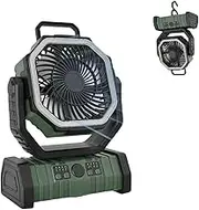 Leona Co Camping Fan Battery Operated Powered Fan with LED Lantern Light Rechargeable Portable Fan, Oscillating Fan with 360° Rotation Hanging Hook for Tents, Cordless USB Desk Fan (Green)