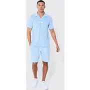Mens Light Blue Embroidered Towelling Polo And Short Set