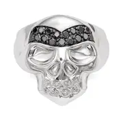 Men's 5/8 Ct. Natural White u0026 Black Diamond Skull Ring in White Gold Plated Sterling Silver