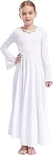 [Hedmy] Kids Girls White Robe Dress Lyrical Praise Dance Costume Full Length Church Liturgical Worship Gown