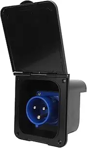 RV Power Inlet Socket, 3 Pin 32A AC Port Plug RV Shore Power Inlet c harger Plug, Waterproof Electrical Outlet Receptacle Box, Flush Mount RV Power Outlet Box (Black)