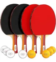 Nibiru Sport 4 Paddles and 8 ABS Tournament Sport Balls Ping Pong Set - ALL RED