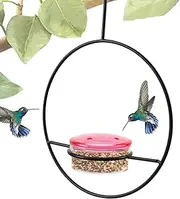 Hummingbird Feeder - Iron Hummingbird Feeder - Circular Slim Design, Bee-Proof, Ant-Proof Metal Canary Feeding Hanger, Handheld Stand, Perch for Patio, Deck