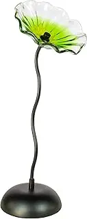 Dale Tiffany AS24043-D9 Bloom Hand Blown Glass Flower Art Glass Sculpture with Metal Stand for Indoor Garden Patio Decoration, Green, 9" Diameter 23" Tall