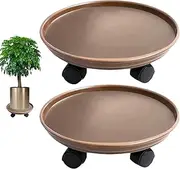 ningxiang 15 Brown Plant Caddies with Wheels, Round Plant Stand,Heavy Duty Planter Trolly Casters Indoor Outdoor Rolling Plant Stand Plant Tray (2 Pcs)